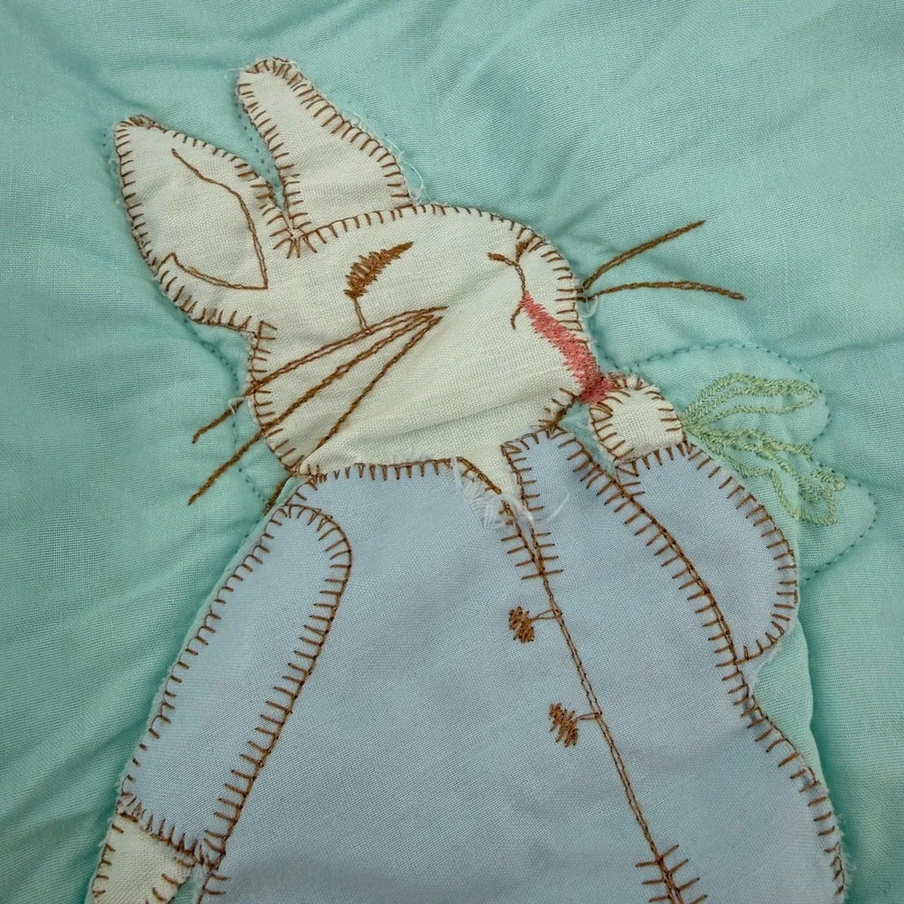 Vintage Beatrix Potter Peter Rabbit Baby Quilt Blanket Quiltex USA 21x26